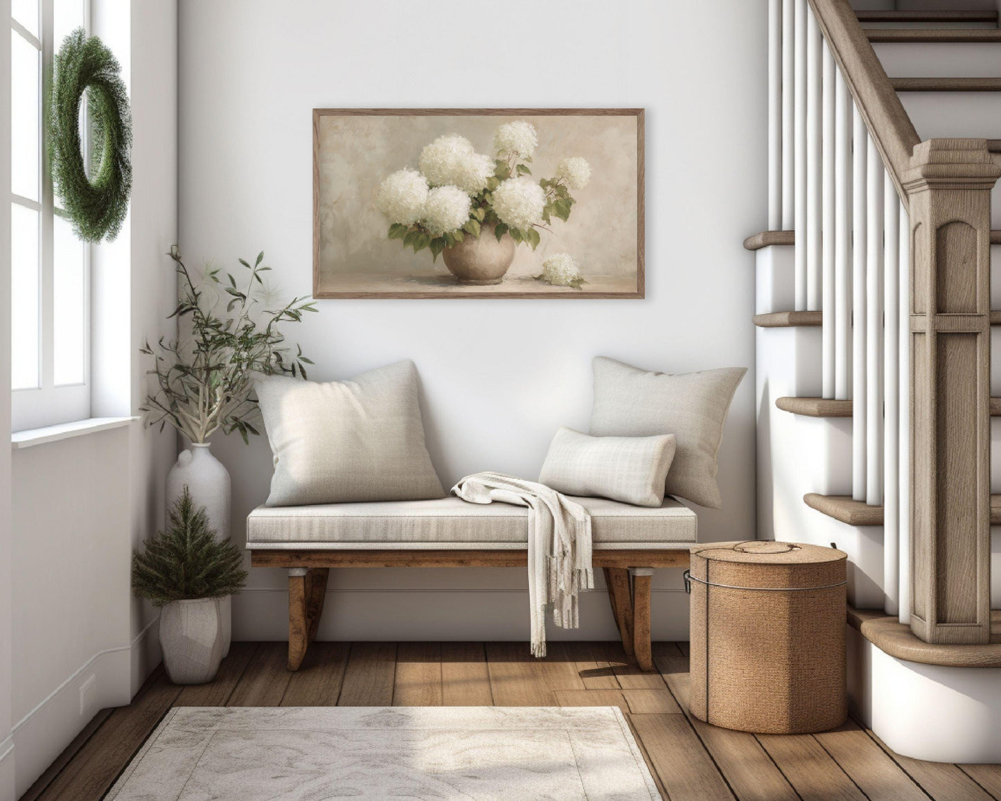 White Hydrangeas Frame TV Art