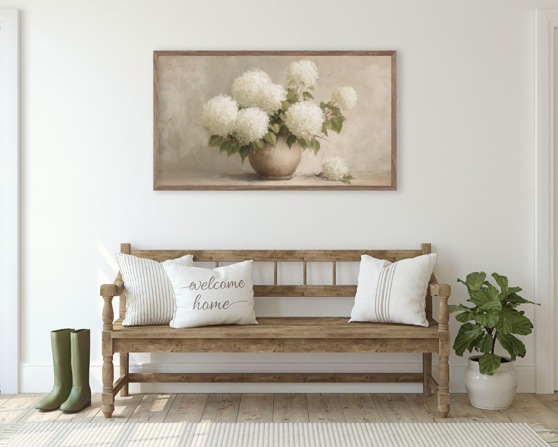 White Hydrangeas Frame TV Art