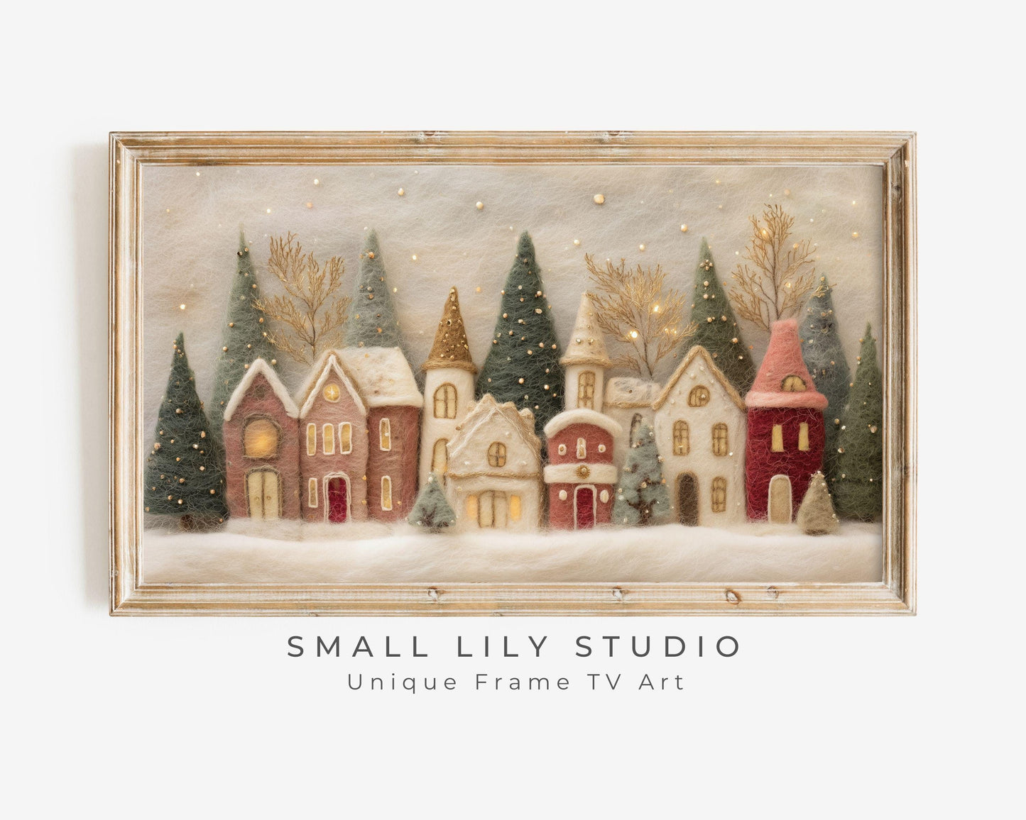 FRAME TV art Christmas Village Felt Style, Samsung Frame TV art Cute Winter Holiday Picture for kids | TV980