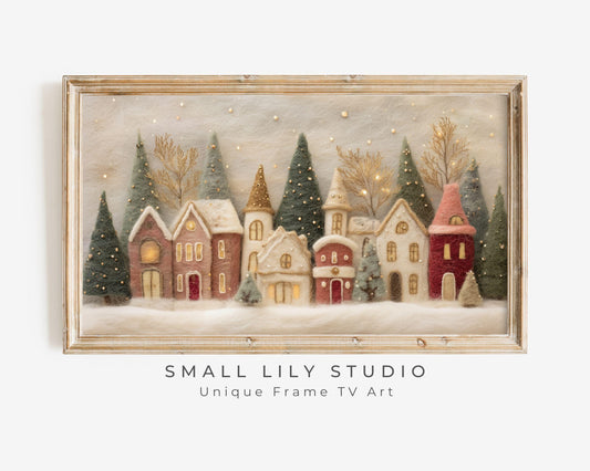 FRAME TV art Christmas Village Felt Style, Samsung Frame TV art Cute Winter Holiday Picture for kids | TV980