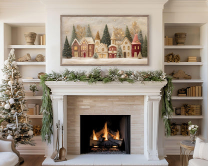 FRAME TV art Christmas Village Felt Style, Samsung Frame TV art Cute Winter Holiday Picture for kids | TV980