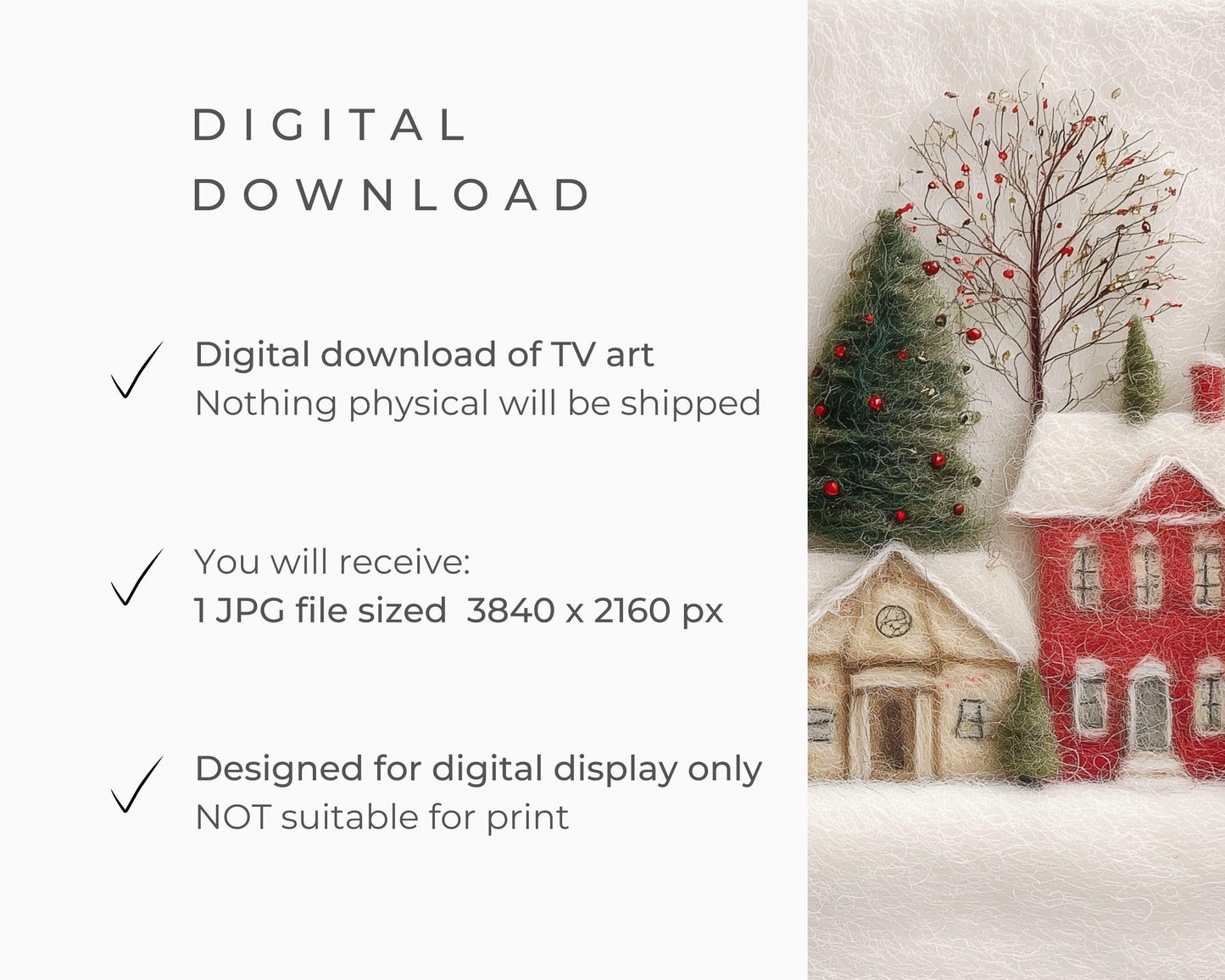 FRAME TV art Christmas Village Felt Style, Samsung Frame TV art Cute Winter Holiday Picture for kids | TV981