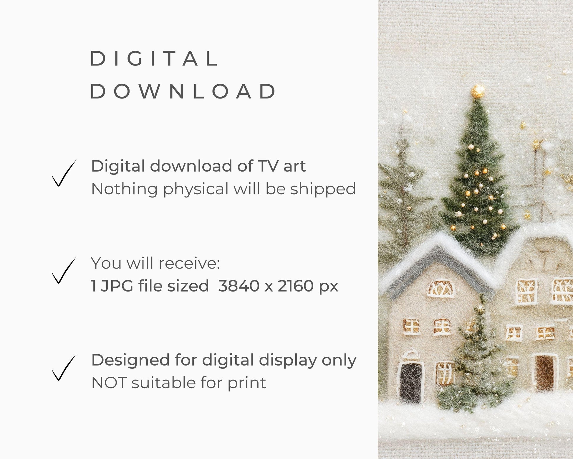 FRAME TV art Christmas Village Felt Style, Samsung Frame TV art Cute Winter Holiday Picture for kids | TV982