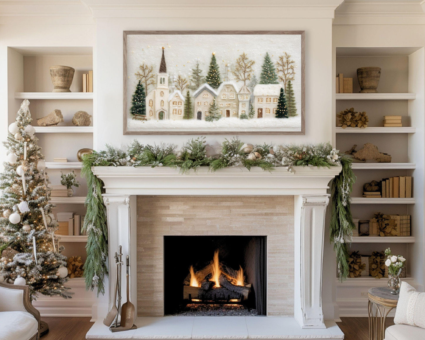 FRAME TV art Christmas Village Felt Style, Samsung Frame TV art Cute Winter Holiday Picture for kids | TV982