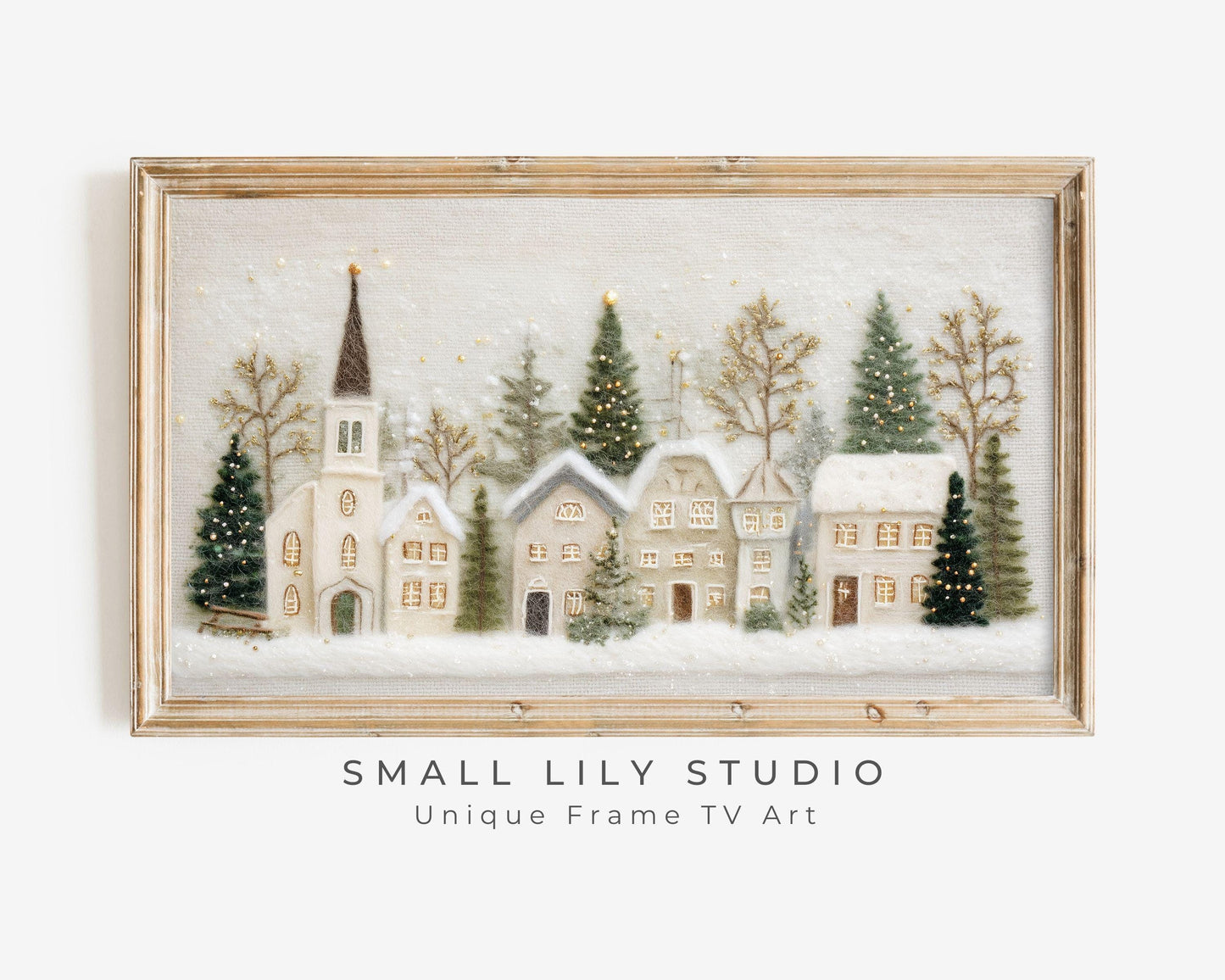 FRAME TV art Christmas Village Felt Style, Samsung Frame TV art Cute Winter Holiday Picture for kids | TV982
