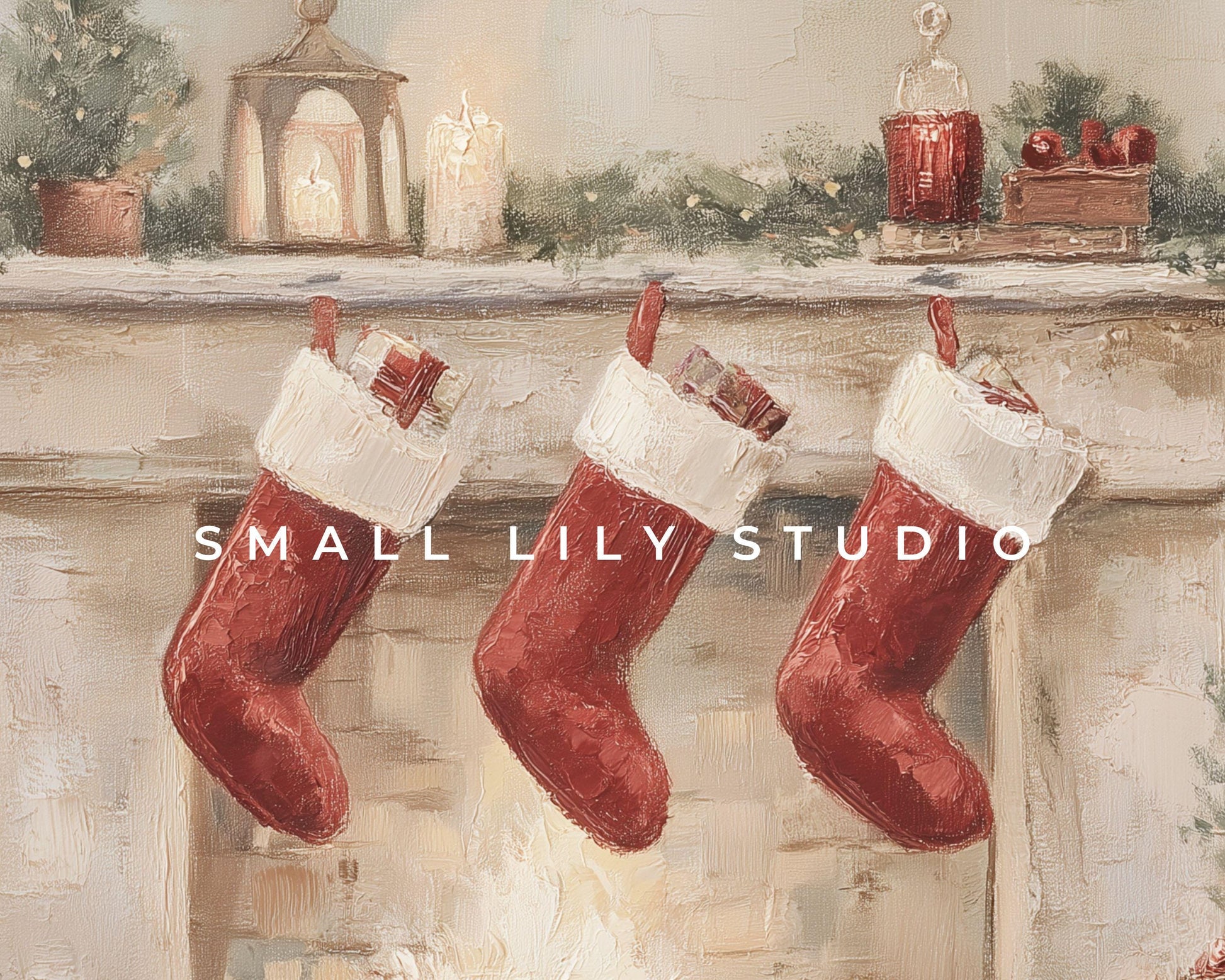 FRAME TV art 3 Christmas Stockings by Fireplace, Samsung Frame TV art Cute Winter Holiday Picture for kids | TV983