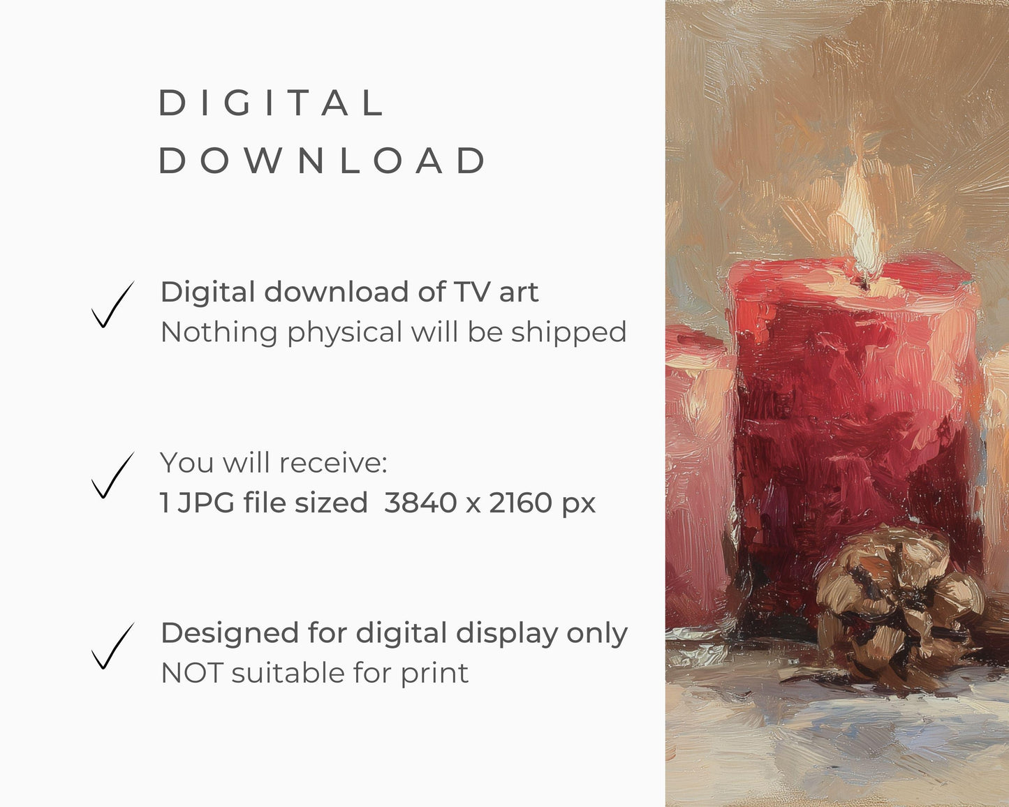 FRAME TV art Candles and Pinecones, Samsung Frame TV art Cozy Winter Holiday Vintage Style Painting | TV986