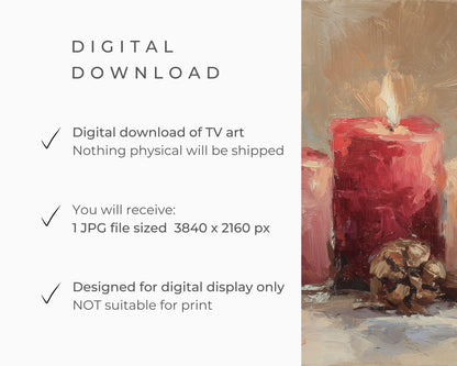 FRAME TV art Candles and Pinecones, Samsung Frame TV art Cozy Winter Holiday Vintage Style Painting | TV986