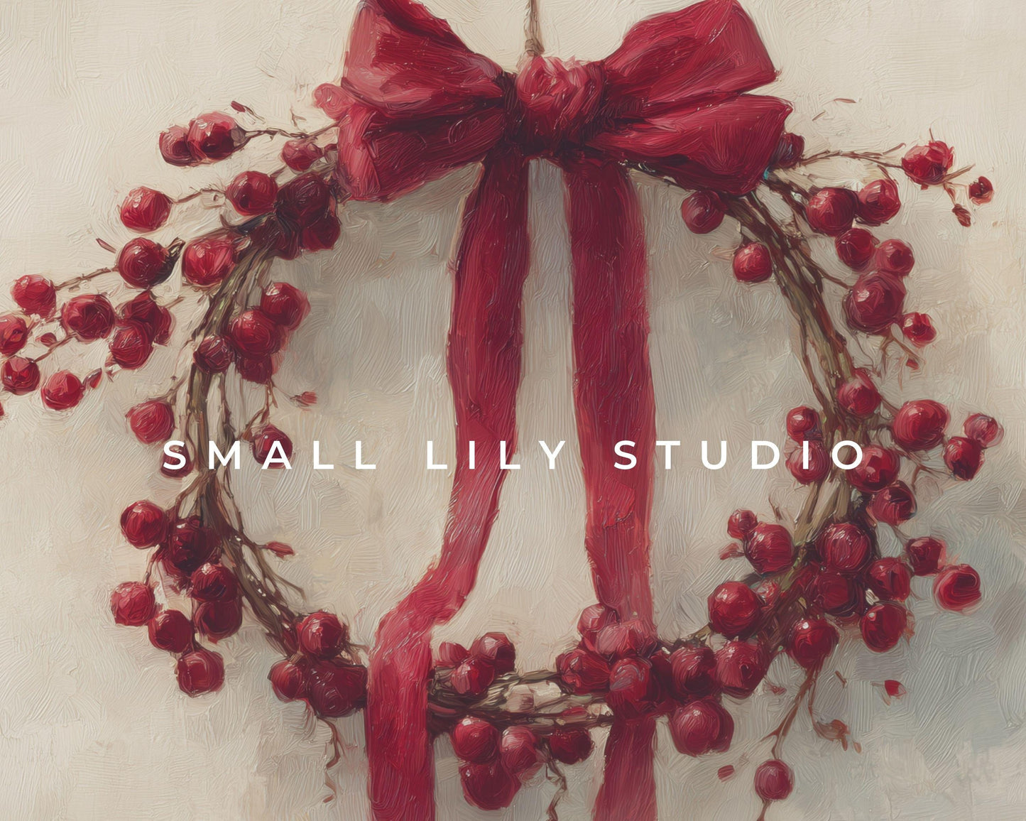 FRAME TV art Red Berry Wreath, Samsung Frame TV art Christmas berries and botanicals, Festive vintage style painting | TV987