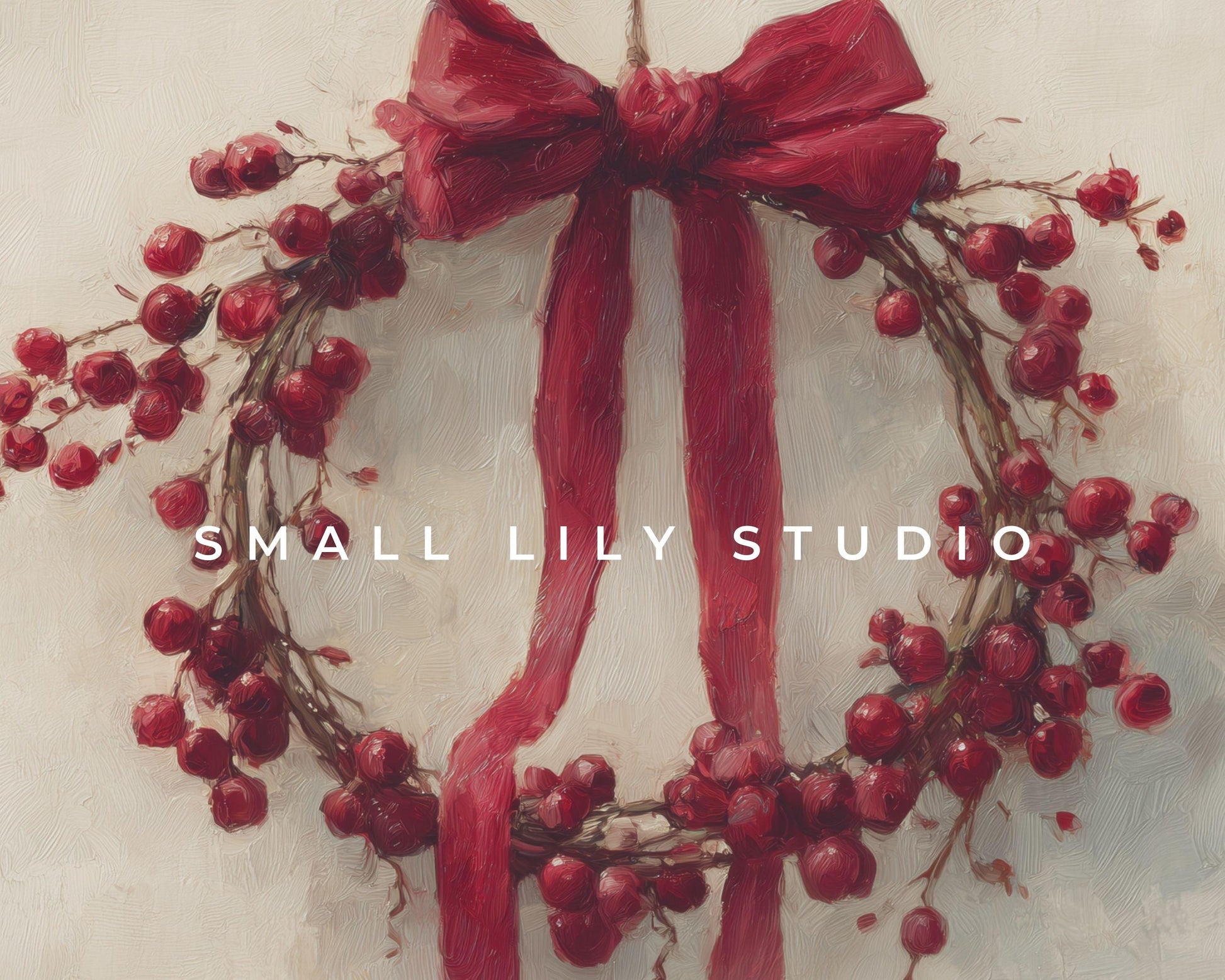 FRAME TV art Red Berry Wreath, Samsung Frame TV art Christmas berries and botanicals, Festive vintage style painting | TV987