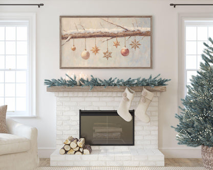 FRAME TV art Christmas Ornaments, Samsung Frame TV art Neutral vintage style festive painting | TV991