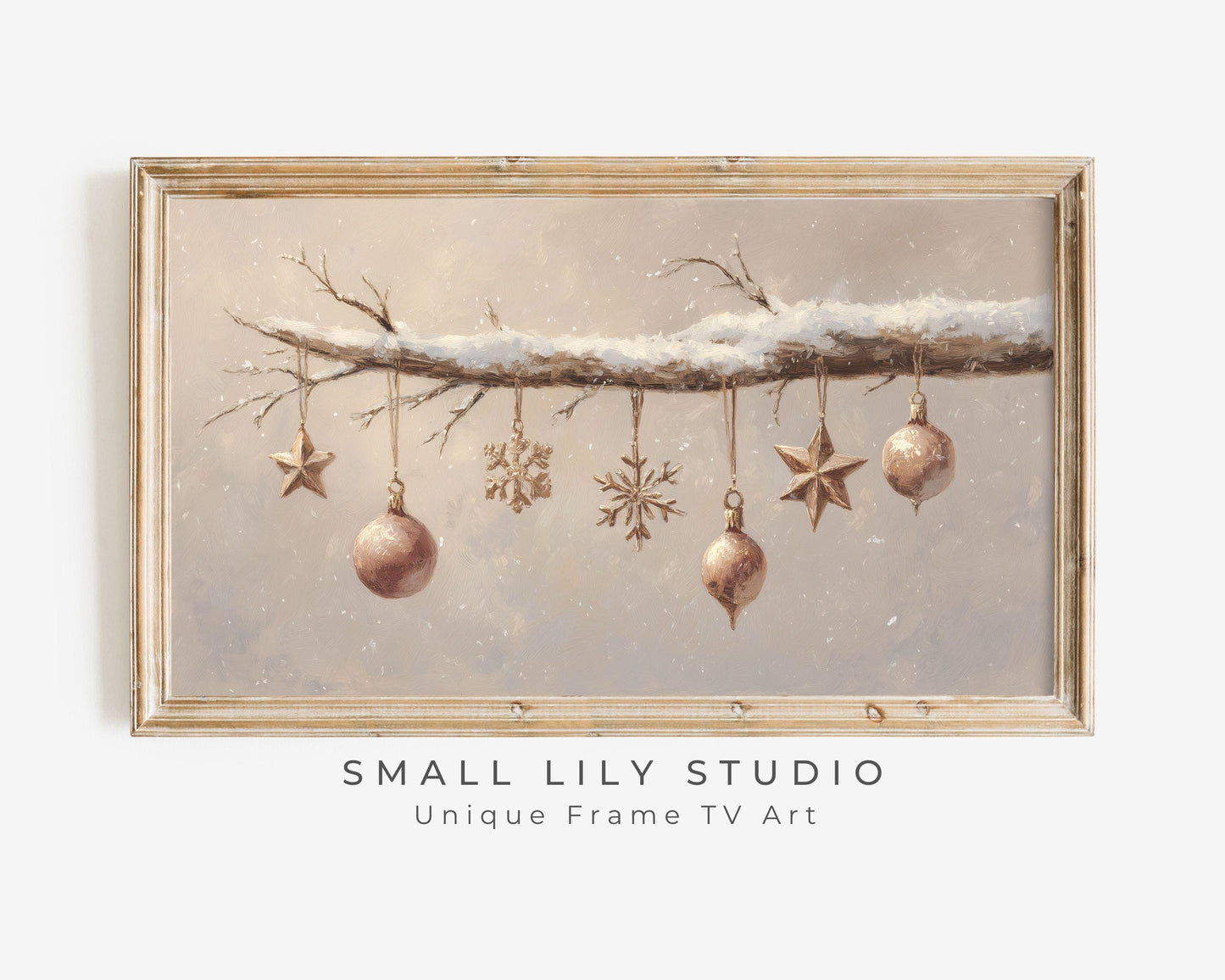 FRAME TV art Christmas Ornaments, Samsung Frame TV art Neutral vintage style festive painting | TV992