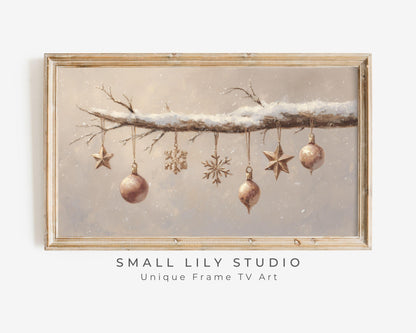 FRAME TV art Christmas Ornaments, Samsung Frame TV art Neutral vintage style festive painting | TV992
