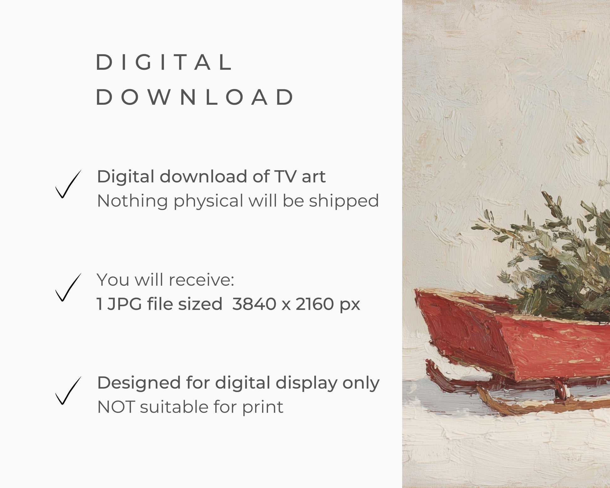 FRAME TV art Christmas Sled, Samsung Frame TV art Sled and Christmas Tree vintage style winter holiday painting | TV993