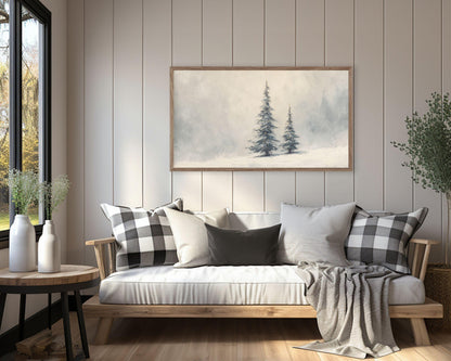 FRAME TV art Winter Landscape, Samsung Frame TV art Alpine Trees, Minimalist Christmas vintage style painting | TV994