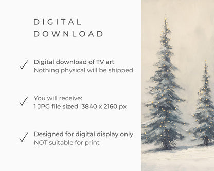 FRAME TV art Winter Landscape, Samsung Frame TV art Alpine Trees, Minimalist Christmas vintage style painting | TV994