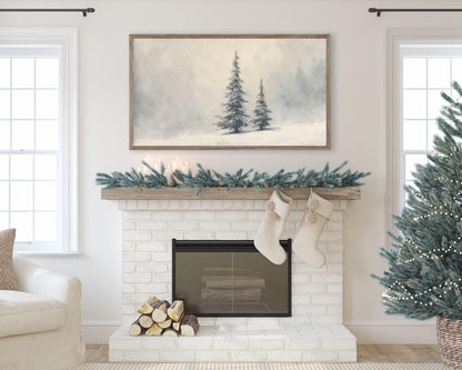 FRAME TV art Winter Landscape, Samsung Frame TV art Alpine Trees, Minimalist Christmas vintage style painting | TV994