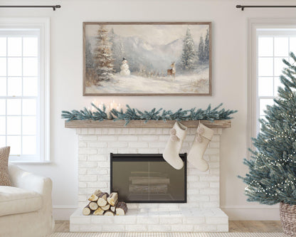 Snowman and Deer Frame TV Art