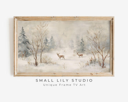 Deer in Winter Landscape Frame TV Art