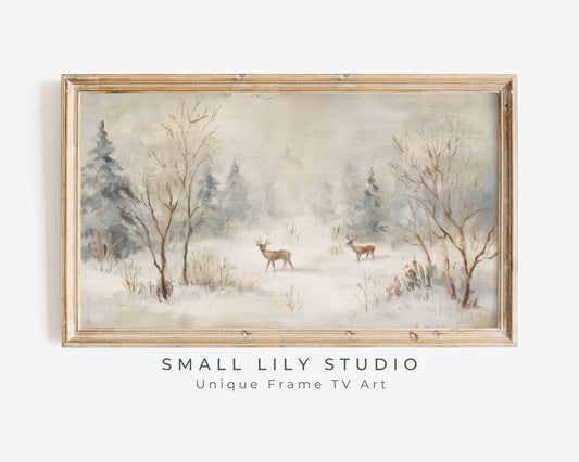 Deer in Winter Landscape Frame TV Art