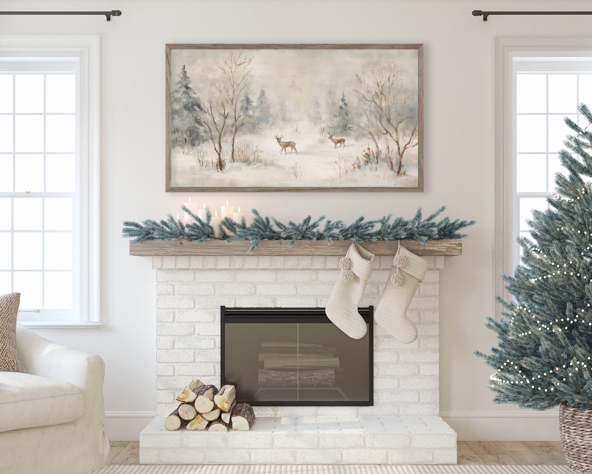 Deer in Winter Landscape Frame TV Art