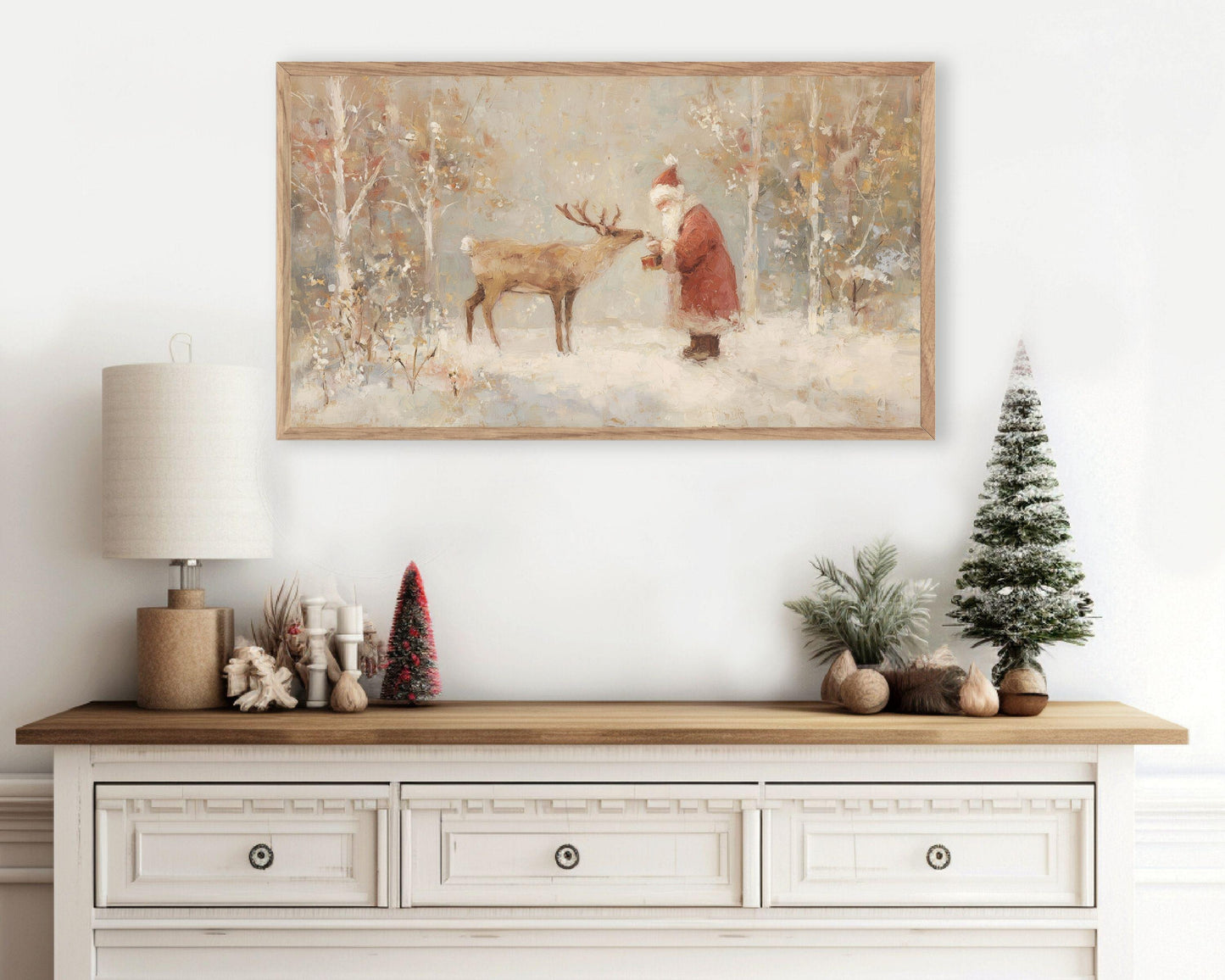 Santa Feeding Reindeer Frame TV Art