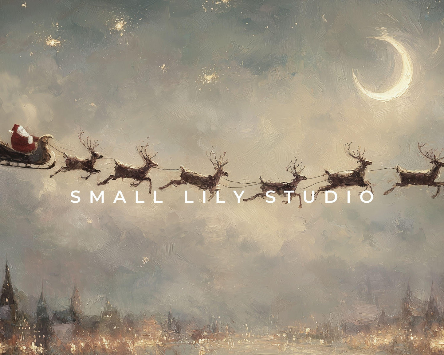 Santa and Reindeer Christmas Frame TV Art