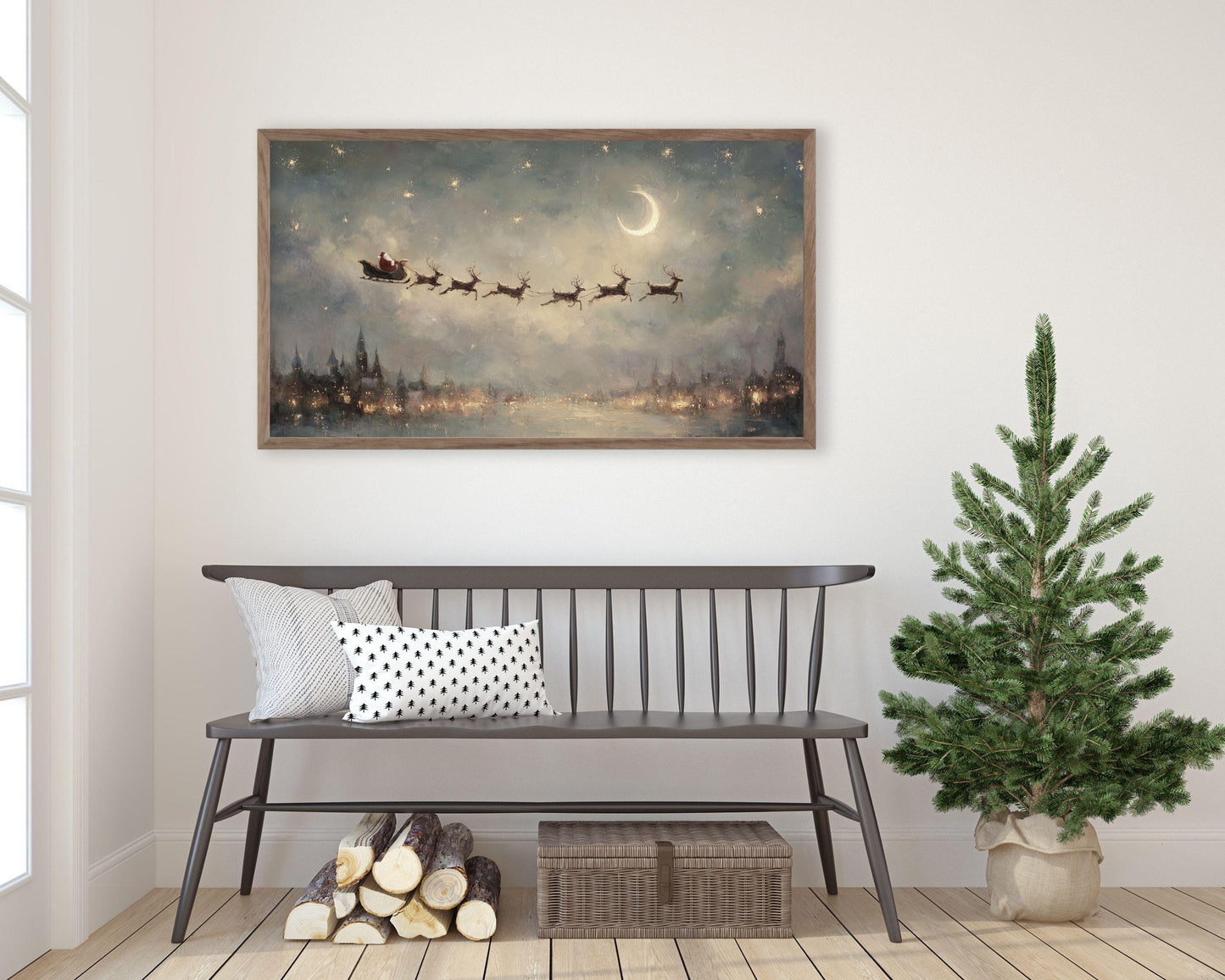 Santa and Reindeer Christmas Frame TV Art