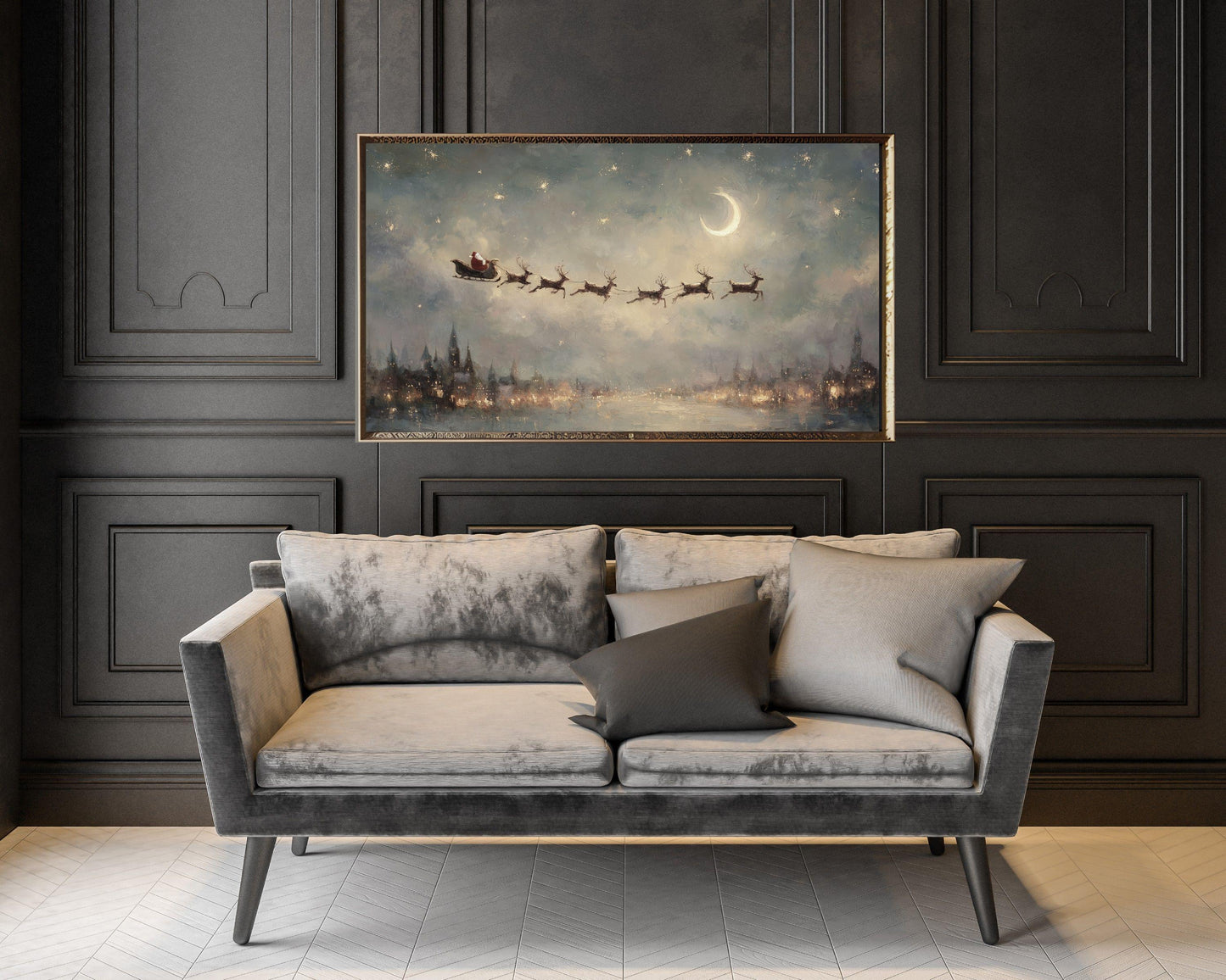 Santa and Reindeer Christmas Frame TV Art