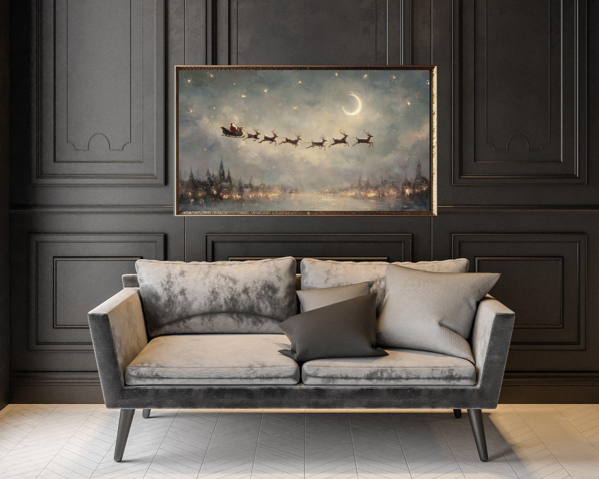 Santa and Reindeer Christmas Frame TV Art