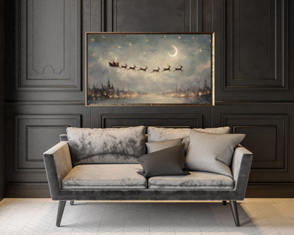 Santa and Reindeer Christmas Frame TV Art