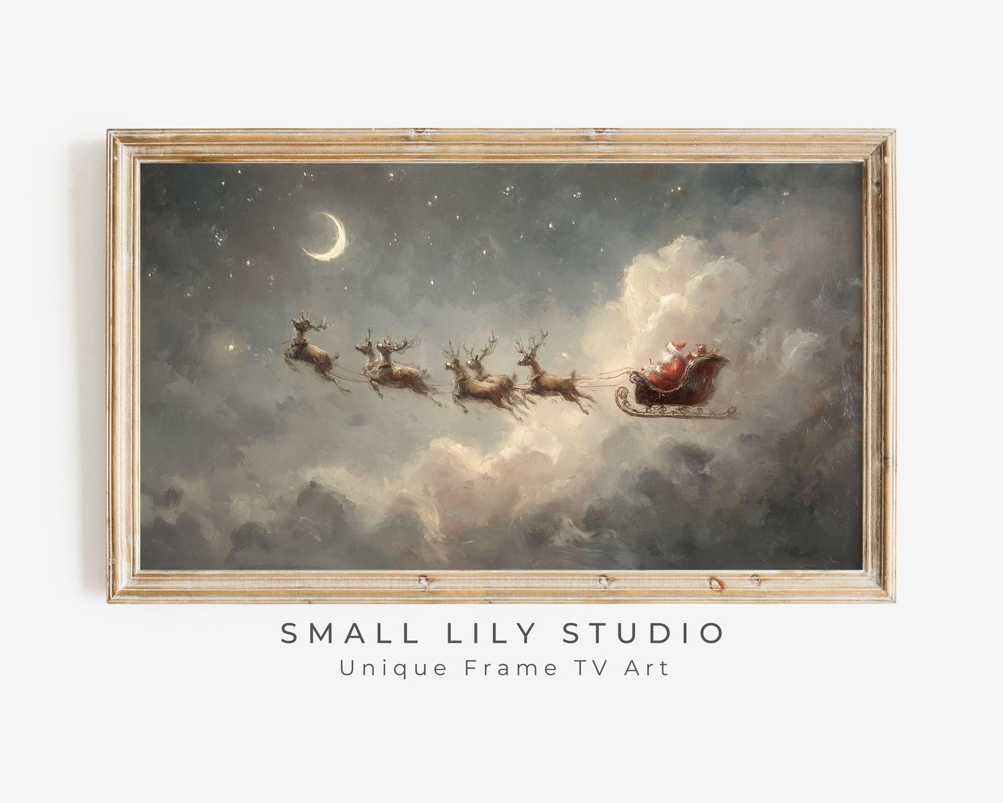 Santa and Reindeer Flying Frame TV Art