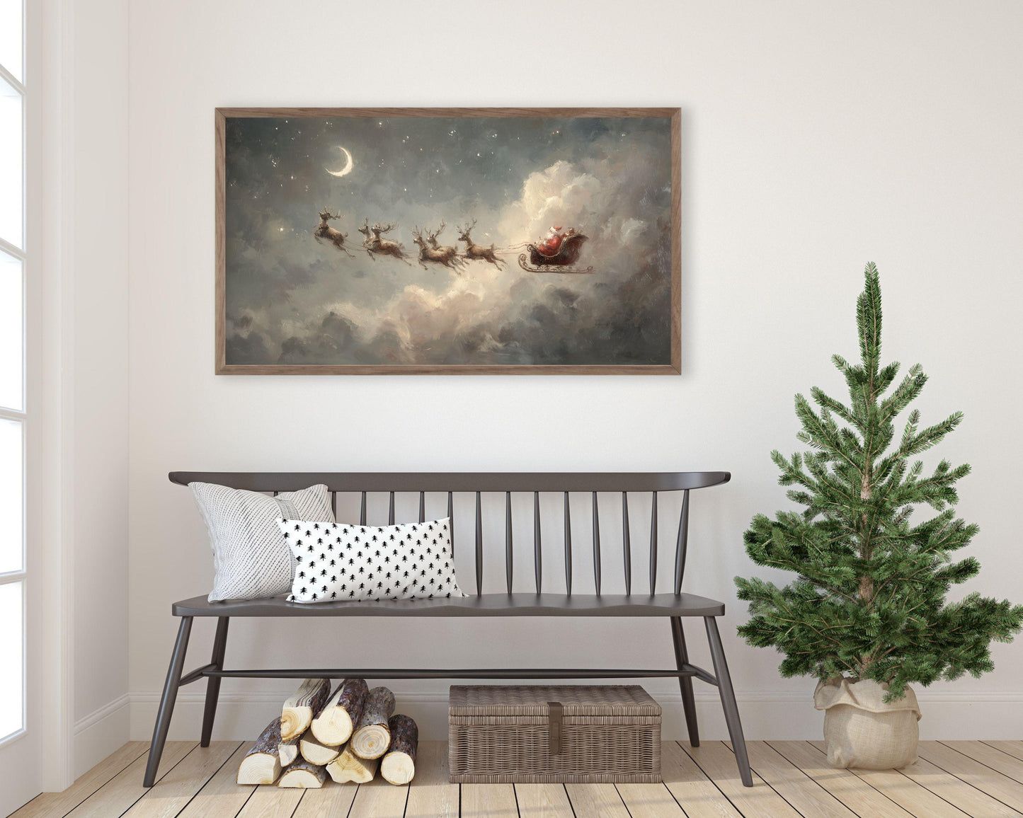 Santa and Reindeer Flying Frame TV Art