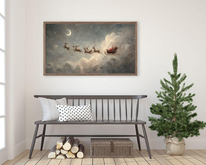 Santa and Reindeer Flying Frame TV Art
