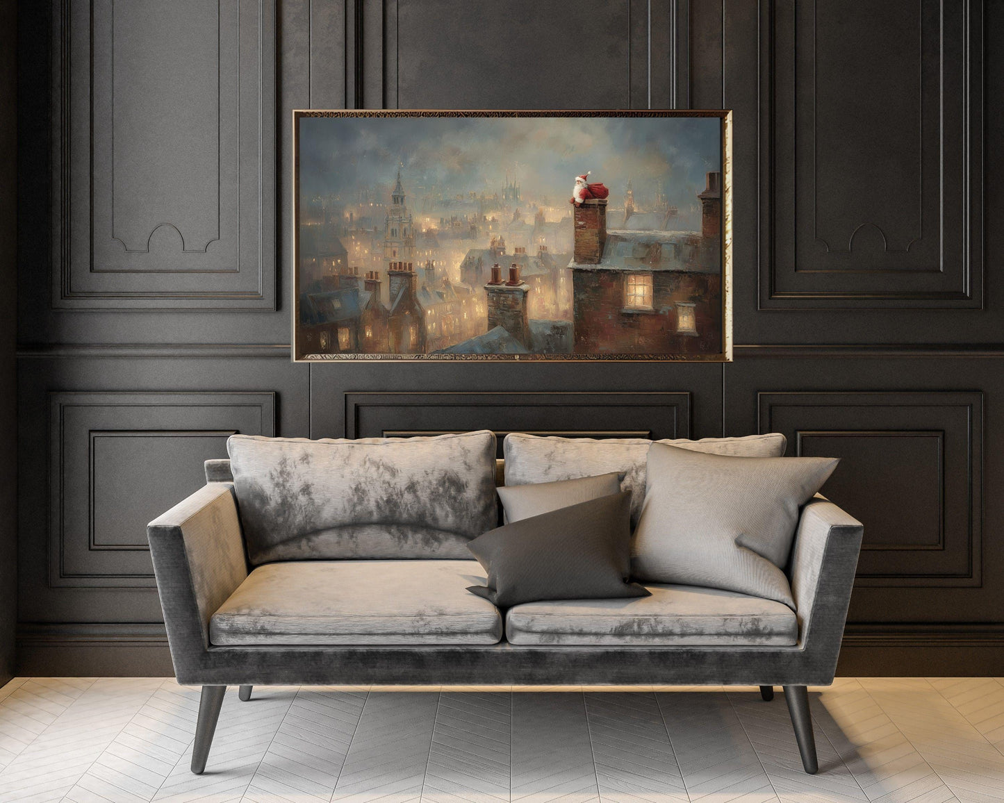 Santa Stuck in Chimney Frame TV Art