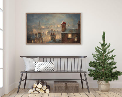 Santa Stuck in Chimney Frame TV Art