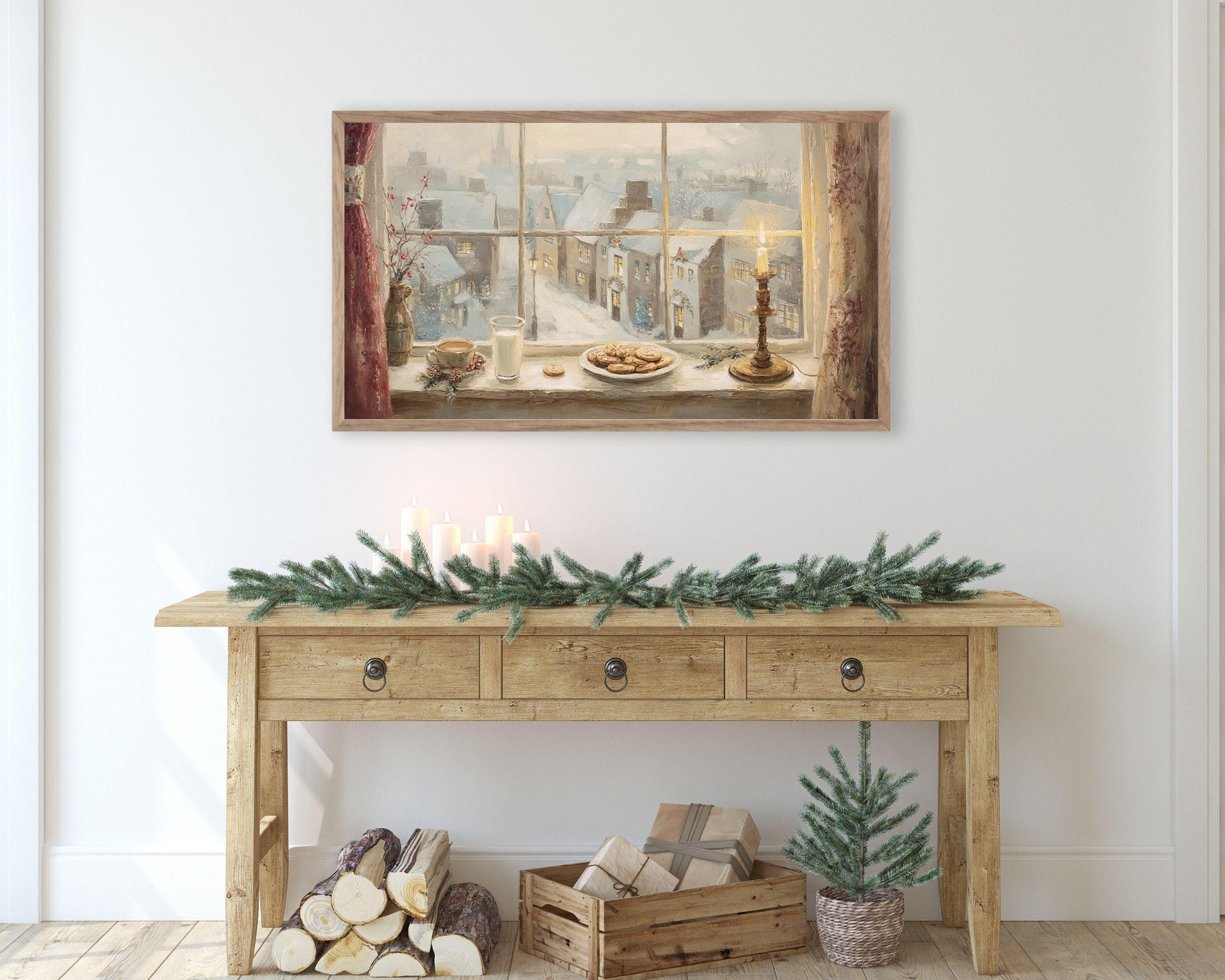Cozy Christmas Window Frame TV Art