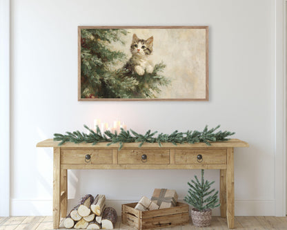 Kitten Climbing Tree Frame TV Art