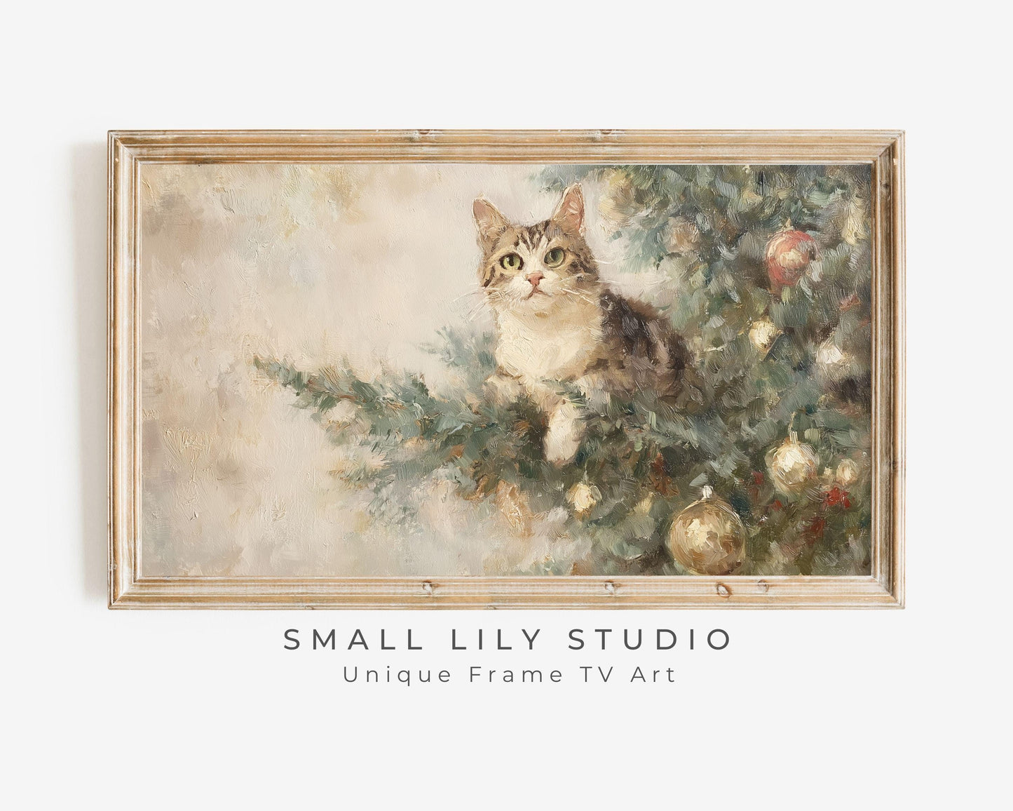 Cat and Christmas Tree Frame TV Art