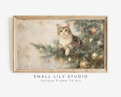 Cat and Christmas Tree Frame TV Art