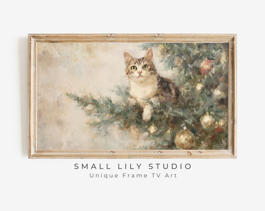 Cat and Christmas Tree Frame TV Art