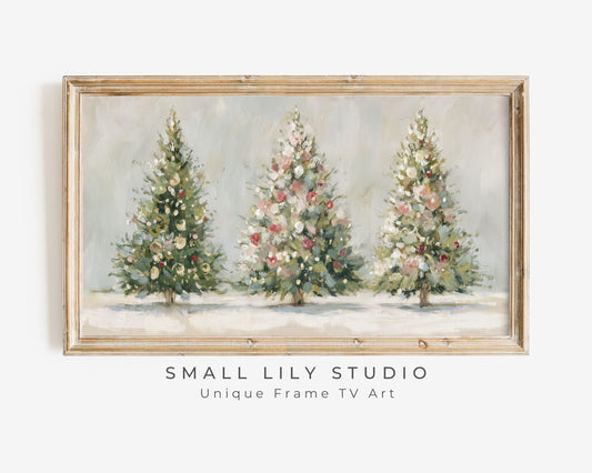 Pink and White Christmas Trees Frame TV Art