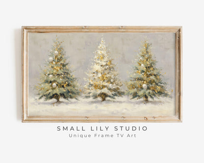 Gold and White Christmas Trees Frame TV Art