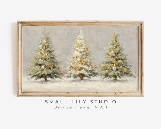 Gold and White Christmas Trees Frame TV Art