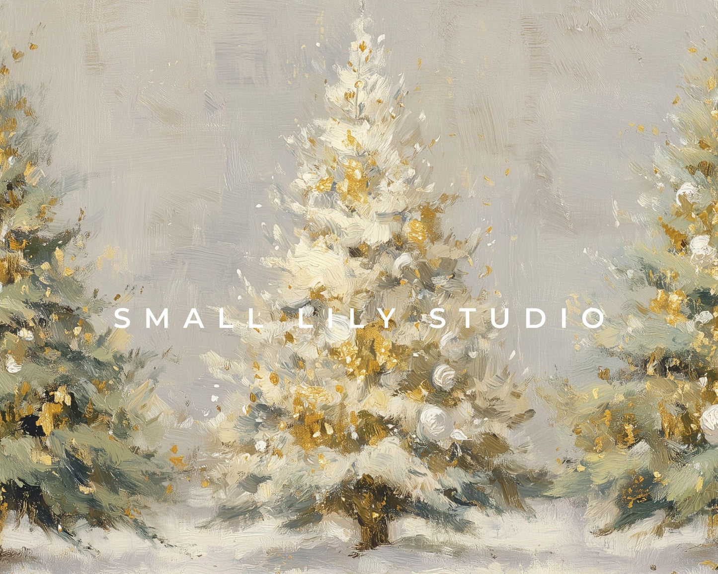 Gold and White Christmas Trees Frame TV Art