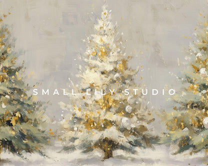 Gold and White Christmas Trees Frame TV Art