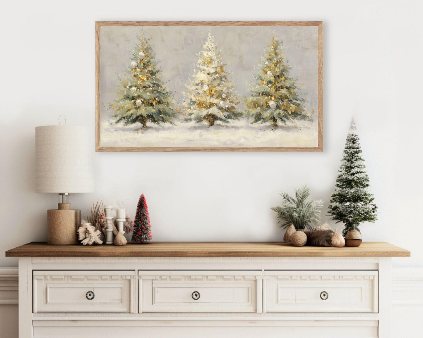 Gold and White Christmas Trees Frame TV Art