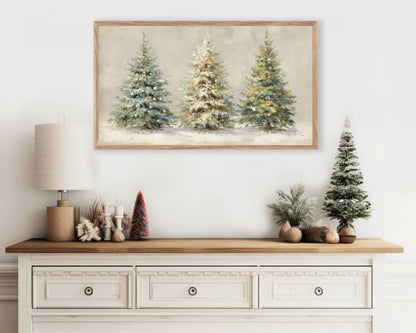 Gold and White Christmas Trees Frame TV Art