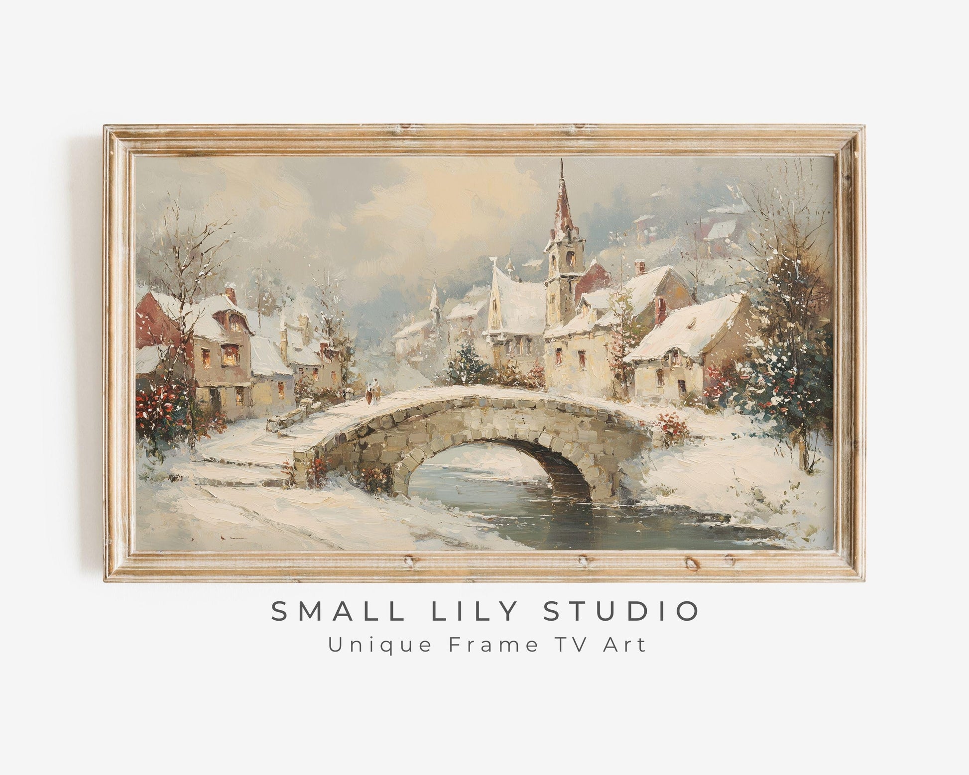 Bridge in Winter Village Frame TV Art