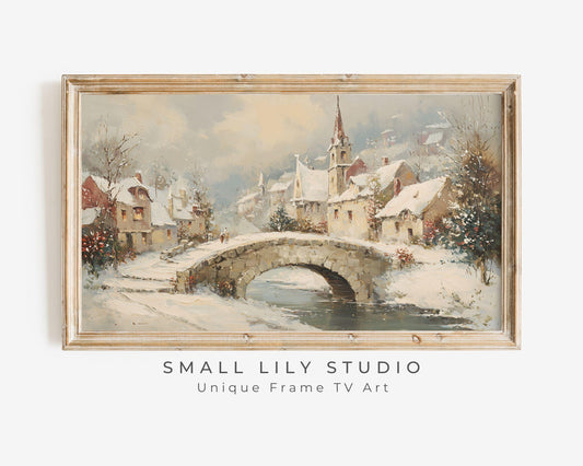 Bridge in Winter Village Frame TV Art